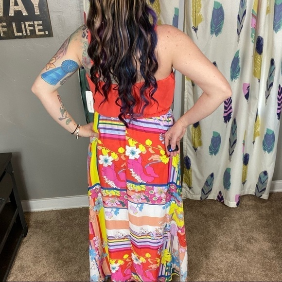 Stunningly vibrant Robbie Bee floral Colorblock abstract maxi dress adjustable - Picture 2 of 12